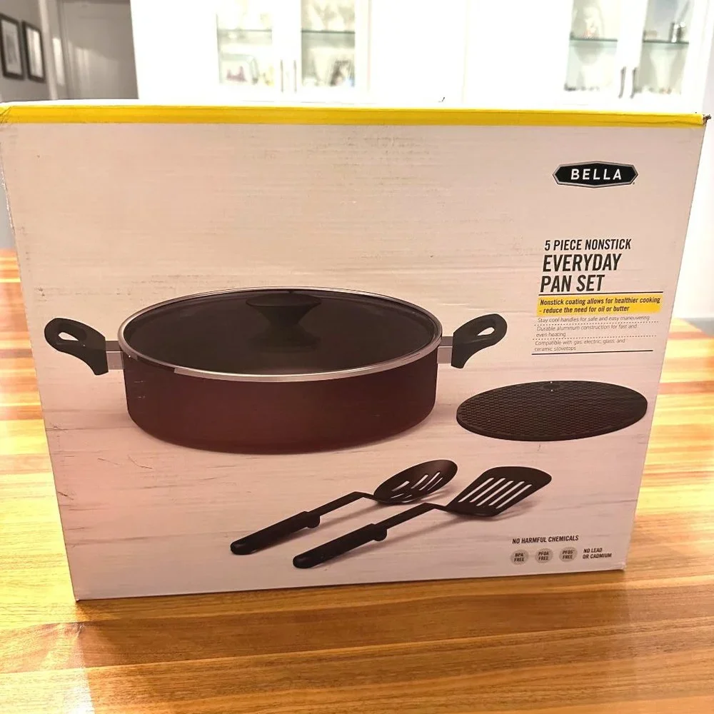 New Bella 5 Piece Nonstick Everyday Pan Set. Eggplant Purple